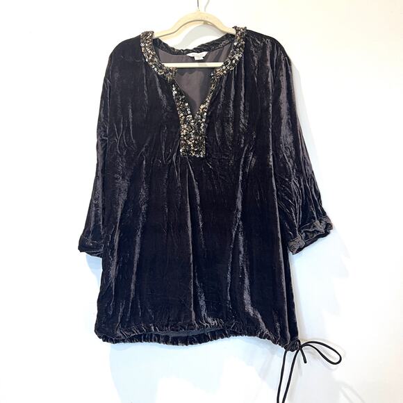 Garnet Hill Silk Blend Velvet V Neck Sequin Tie Blouse Sz 18 Purple Gray Boho - Picture 1 of 9